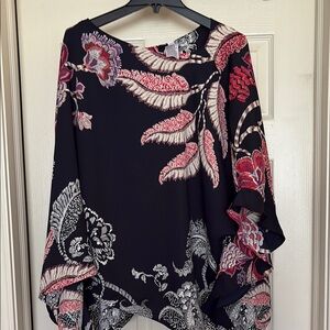 Chico's Pink Asymmetrical Blouse with Gray Accents